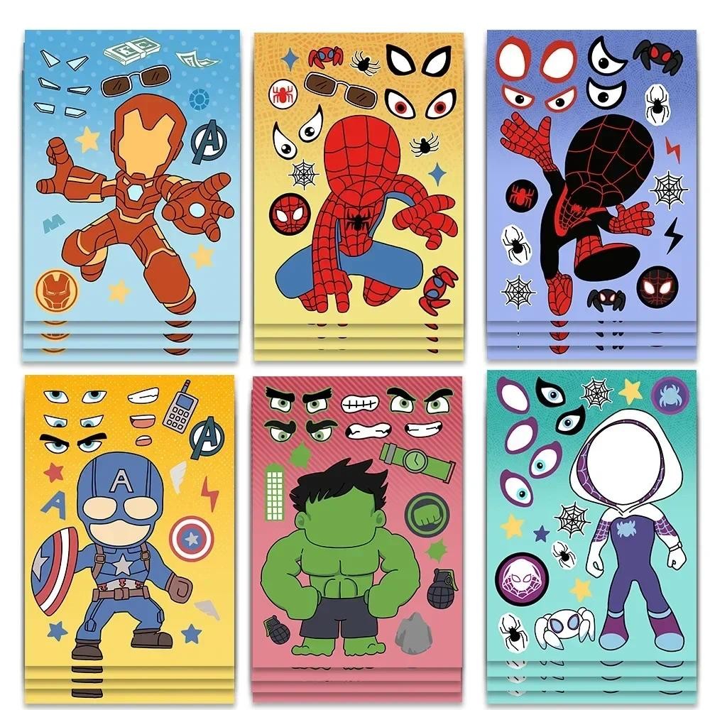 

8/16/32Sheets The Avengers Hero Marvel Make A Face Puzzle Stickers Kids Make Your Own DIY Game Children Jigsaw Education Toys