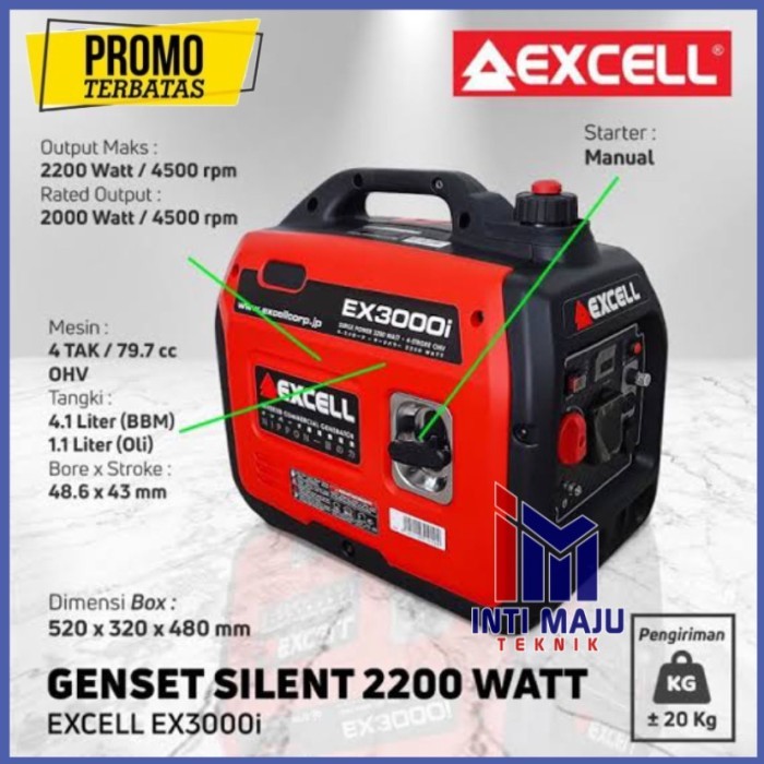 Genset Super Silent 2000 Watt Pro Quip Usa Mesin Genset Excell 3000i