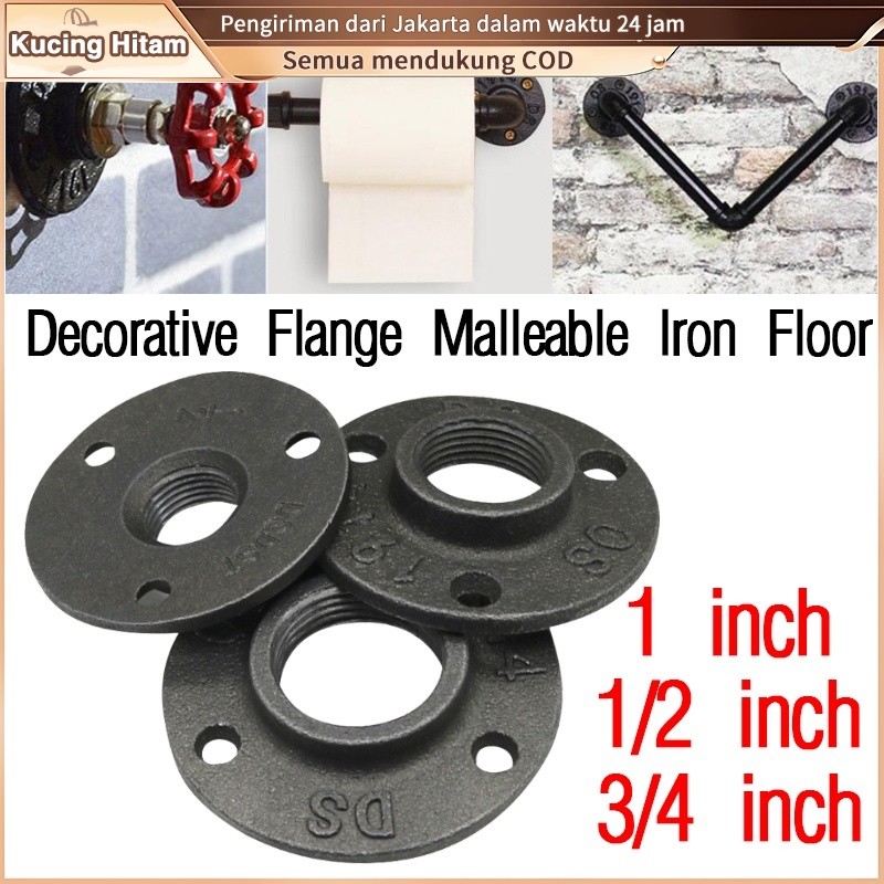 1pcs Flange fitting pipa threaded dinding lantai antik ukuran bahan besi
