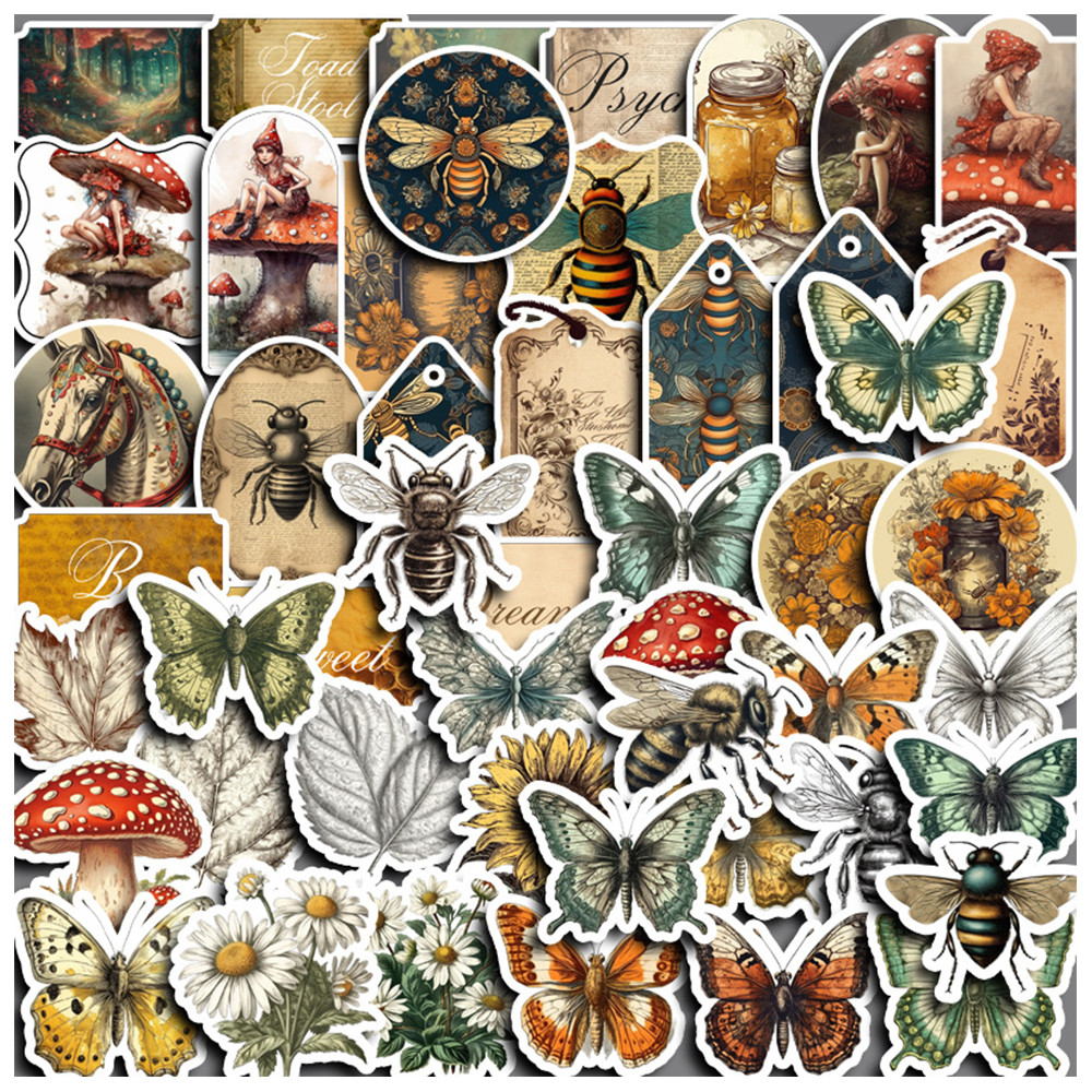 

10/30/50PCS Vintage Forest Butterfly Cartoon Decoration Stickers DIY Scrapbooking Laptop Stationery Retro Decal Toy Sticker Pack
