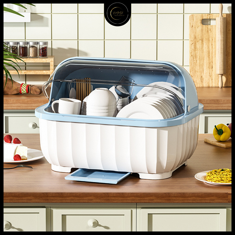 EM Rak Piring Tertutup Plastik Besar PengeringMangkok Sendok39x29x30c