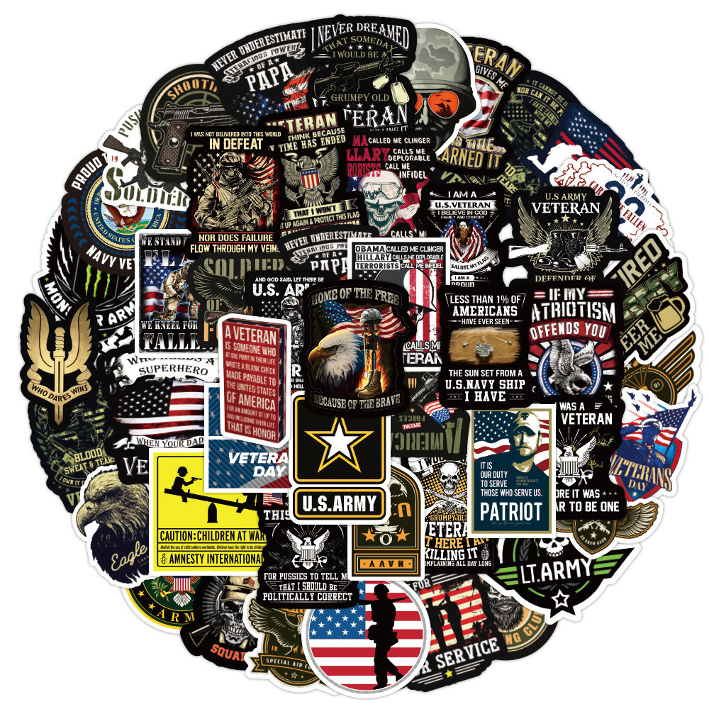 

10/30/50PCS American Veterans Memorial Stickers Cool Military Soldiers Decals PVC DIY Notebook Fridge Motorcycle Car Sticker Toy