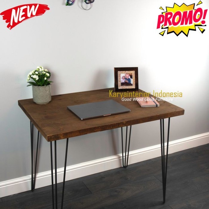 meja kerja trembesi kayu soid  meja kerja kaki besi  meja aptop