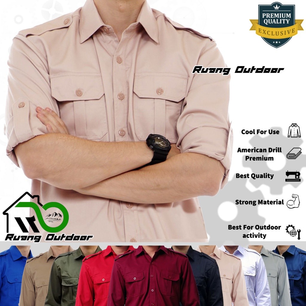 Baju Kemeja PDL PDH Lapangan Lengan Panjang - Pakaian Atasan Seragam Pria Wanita Premium Kerja Kanto