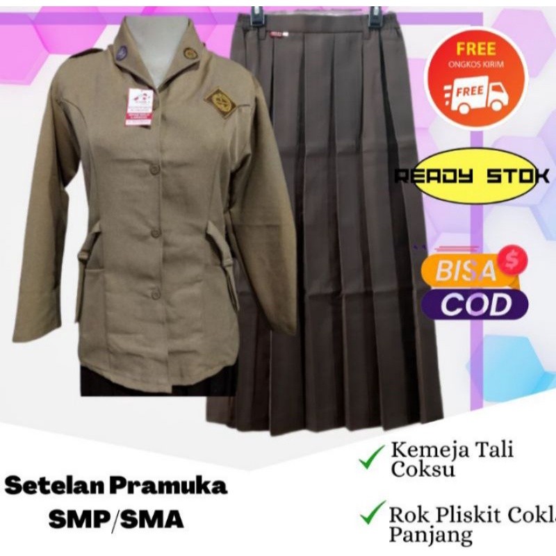 BAHAN PREMIUM / setelan seragam sekolah pramuka panjang SMP SMA untuk perempuan setelan Pramuka tali