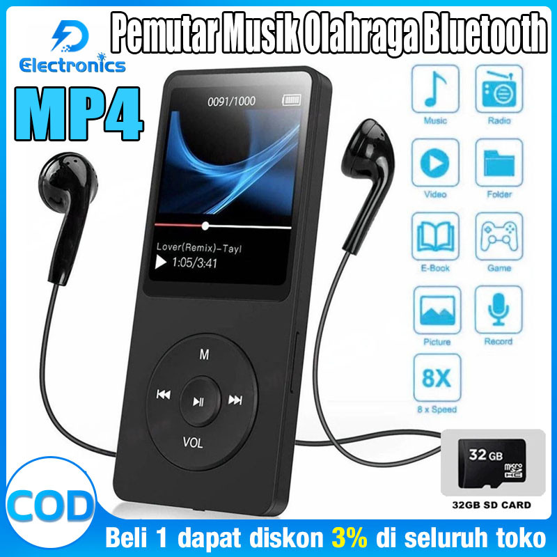 MP4 Player Bluetooth MP4 Mini Player Bluetooth MP4 Bluetooth Speaker Free 32GB Card USB/Type C 1.8 I