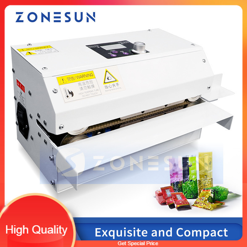 

THE BEST ZONESUN Continuous Band Sealer Bag Sealing Machine Aluminum Foil Plastic Film PE Coated Paper Food Packaging ZS-GLF100