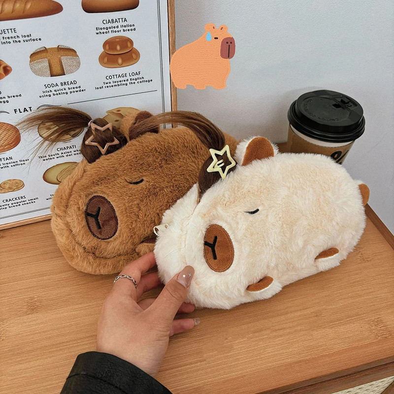 

New Cute Capybara Plush Pencil Case Cosmetic Bag Guinea Pig Pen Pouch Large Capacity Pencil Bag School Supplies Stationery Box