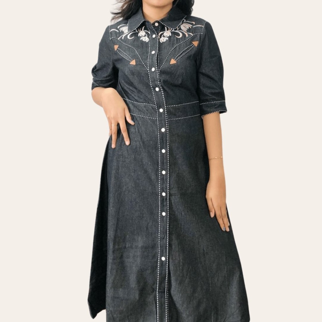 656592 | DRESS DENIM NO STRETCH PREMIUM MOTIF BORDIR | BLACK NAVY