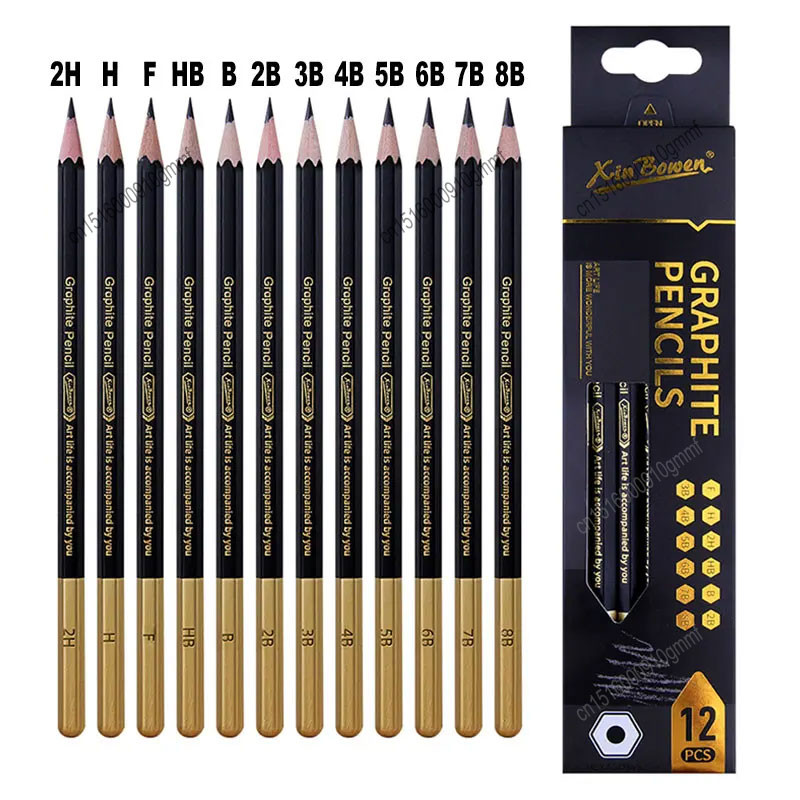 

12Pcs Set 2H-8B Art Sketch Graphite Pencil 2H H F HB 2B 3B 4B 5B 6B 7B 8B Hard Medium Soft Hex Handle Artist Drawing Stationery