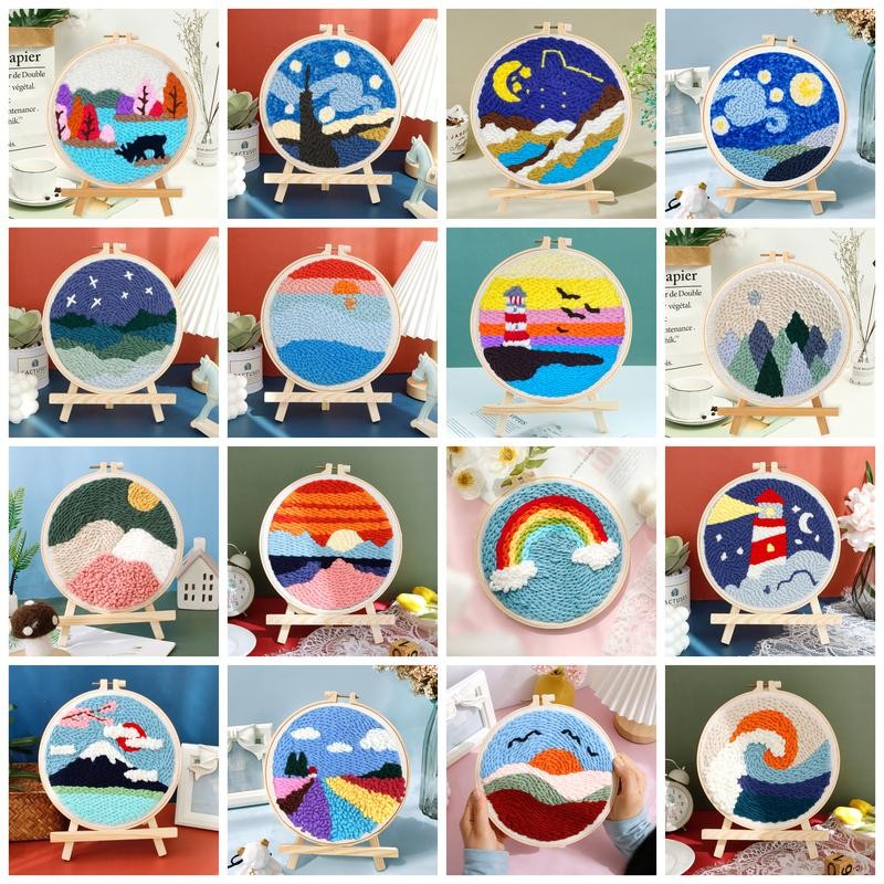 

CHENISTORY-Punch Needle Embroidery Landscape Kits Sewing Kit Needlework Cross Stitch Beginner Kits For Adult Funny Embroidery