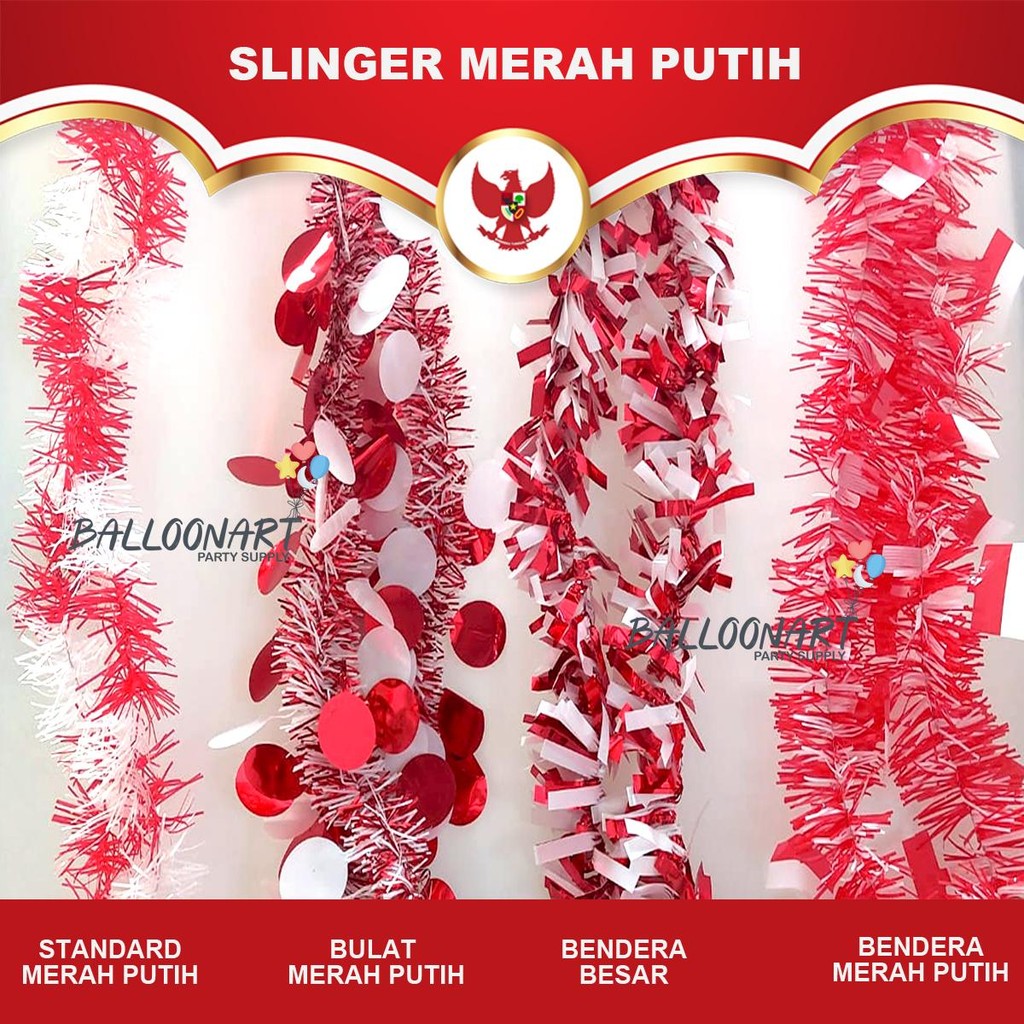 Slinger Merah Putih/Slinger Rumbai Dekorasi/Slinger Dirgahayu/Tinsel - warna merah putih , panjang 2