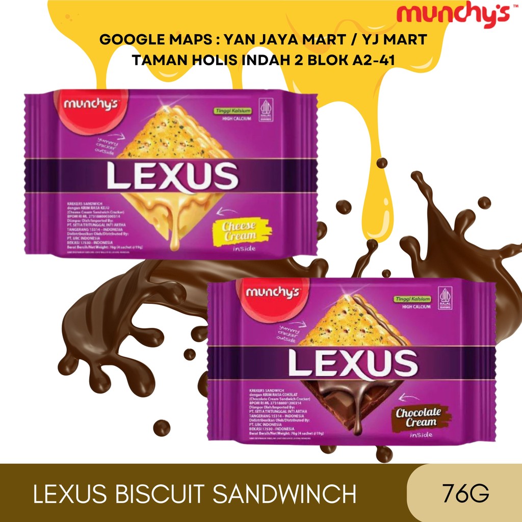 

Lexus Sandwich / Cracker / Kue / Kraker / Rasa Chocolate / Cheese Munchy's Kemasan 76g