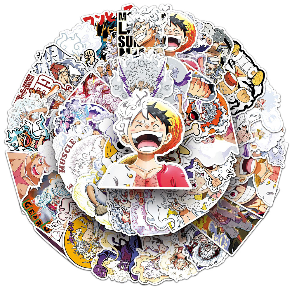 

50pcs One Piece Anime Luffy 5 Gear Stickers Guitar Motorcycle Luggage Suitcase Waterproof Cartoon Cool DIY Sticker for Kids Gift
