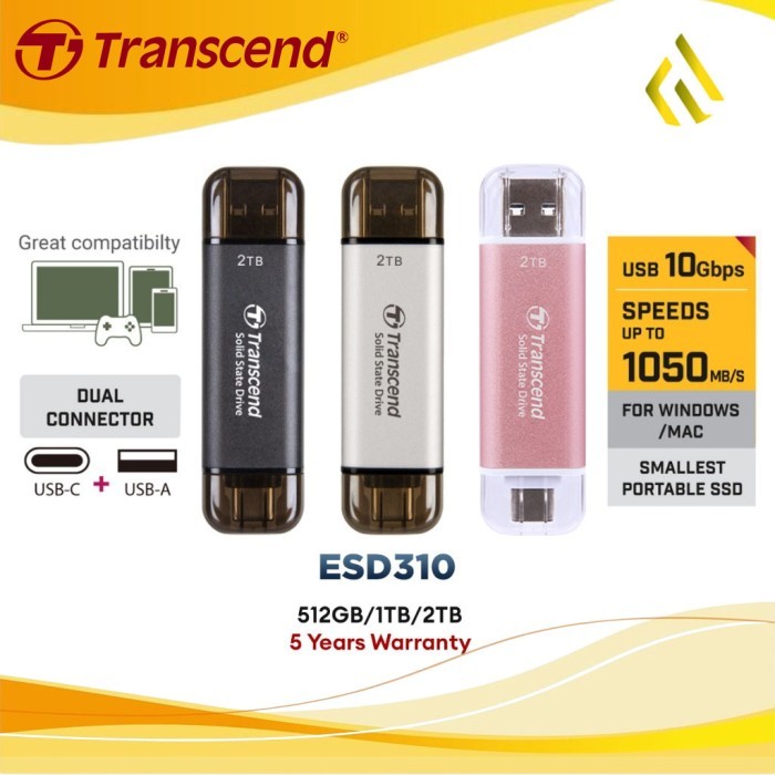 SSD Transcend ESD310S 256GB 512GB 1TB 2TB - SSD Eksternal Portable - 512GB