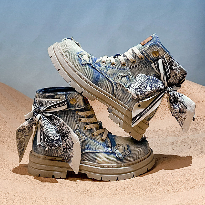 New Arrivals Blue Denim Boots Women Harajuku Designer Women's Platform Boots Comfort Versatile Ankle