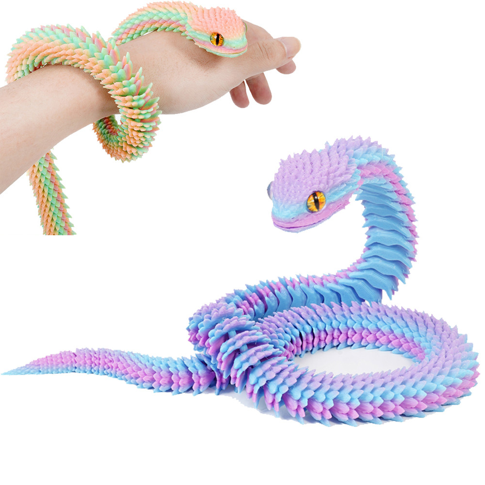 

3D Printed Snake Luminous Movable Joint Simulation Snake Figurine Creative Home Office Desktop Decoration New Year Gifts Crafts