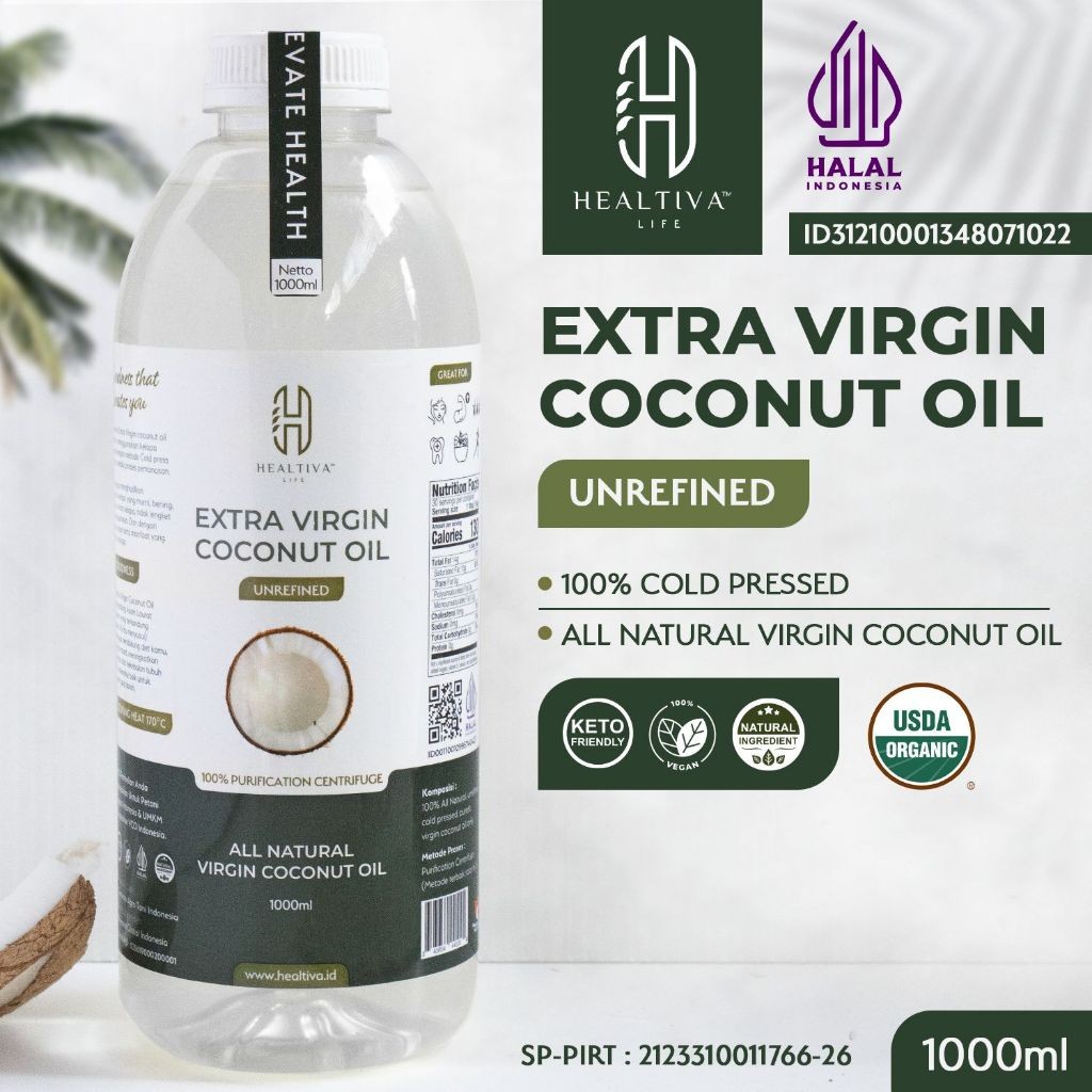 

HEALTIVA Minyak VCO Original 1 LITER / Extra Virgin Coconut Oil Minyak Kelapa Murni 100% Coconut Oil