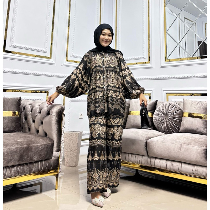 ONE SET LAURA SET MOTIF PREMIUM TERBARU RAYON PREMIUM/SET KEMEJA CELANA KULOT BUNDLING CELANA DAN BA