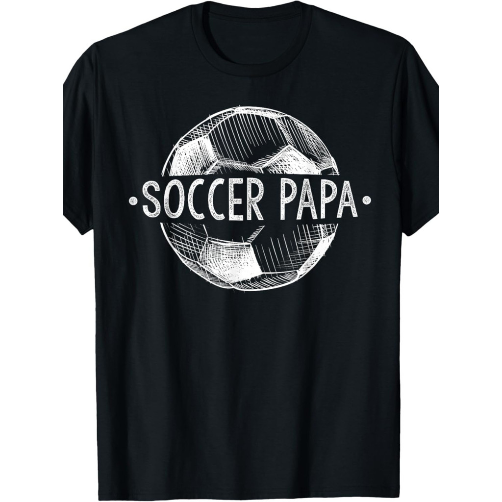 Kaos Pria Motif Ayah Sepak Bola - Hitam dengan Desain Sepak Bola Putih, Kaos Crew Neck Katun Combed 