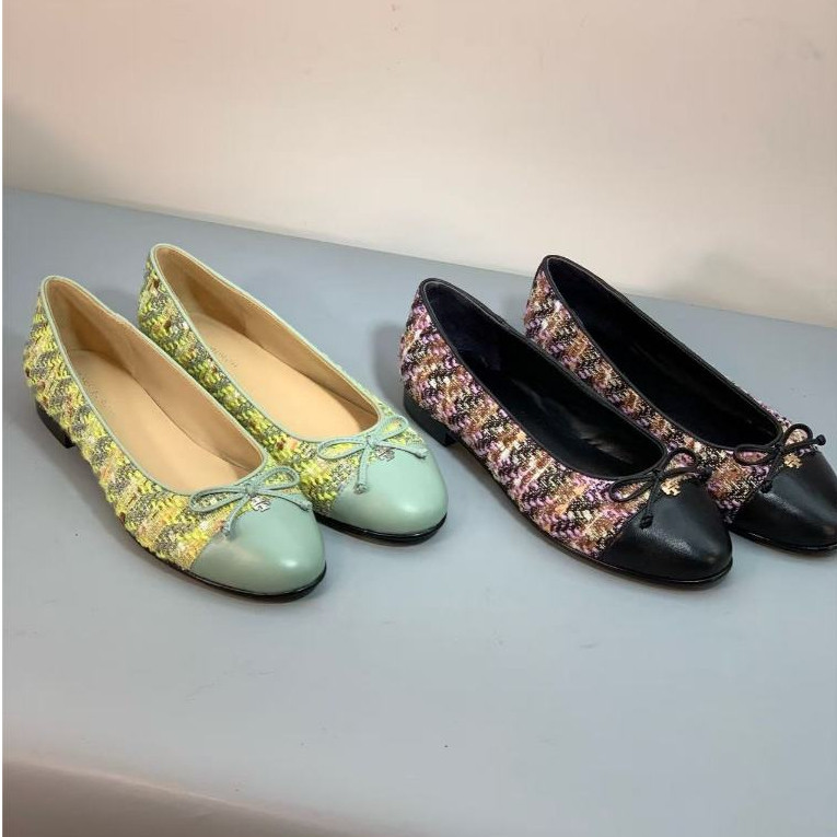 2025 Latest ORI TB Women's Shoes Double Color Double T Logo Color Ballet Flat Shoes