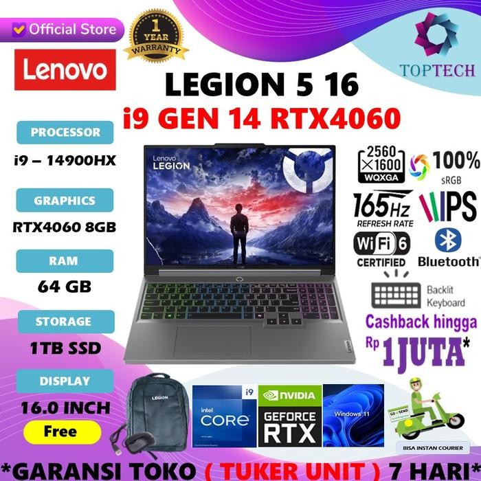 LENOVO LEGION 5 CORE i9 14900HX 64GB 1TB RTX4060 W11 16.0" QHD 165Hz