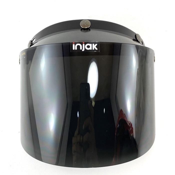 [New Arrival] Kaca Helm Retro Bogo Datar Cembung Hitam Silver Smoke Motorcycle - DATAR HITAM
