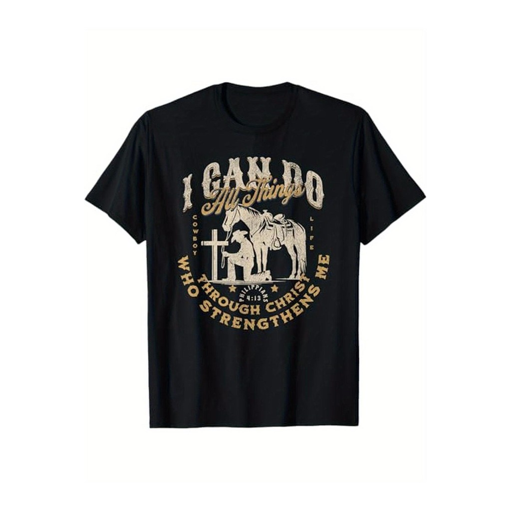 Kaos Pria Kristen Desain Salib Katun Hitam Lengan Pendek Baju Keren Hadiah Unik Ukuran S-XXXL Kaos R