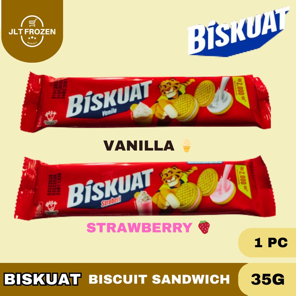 

Biskuat Lup 35g - 1 PCS Biscuit / Sandwich / Biskuit / Snack / Cemilan / Dengan Krim Vanila / Krim Strawberry