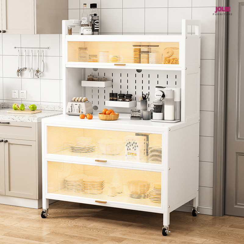 JOLEE Kabinet Piring Makanan Hitam Rak Dapur Stainless Steel Meja Dapur Rak Makanan
