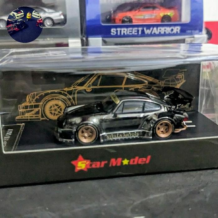 HJ99 Diecast Star Model Porsche RWB 930 Black Chrome Segel