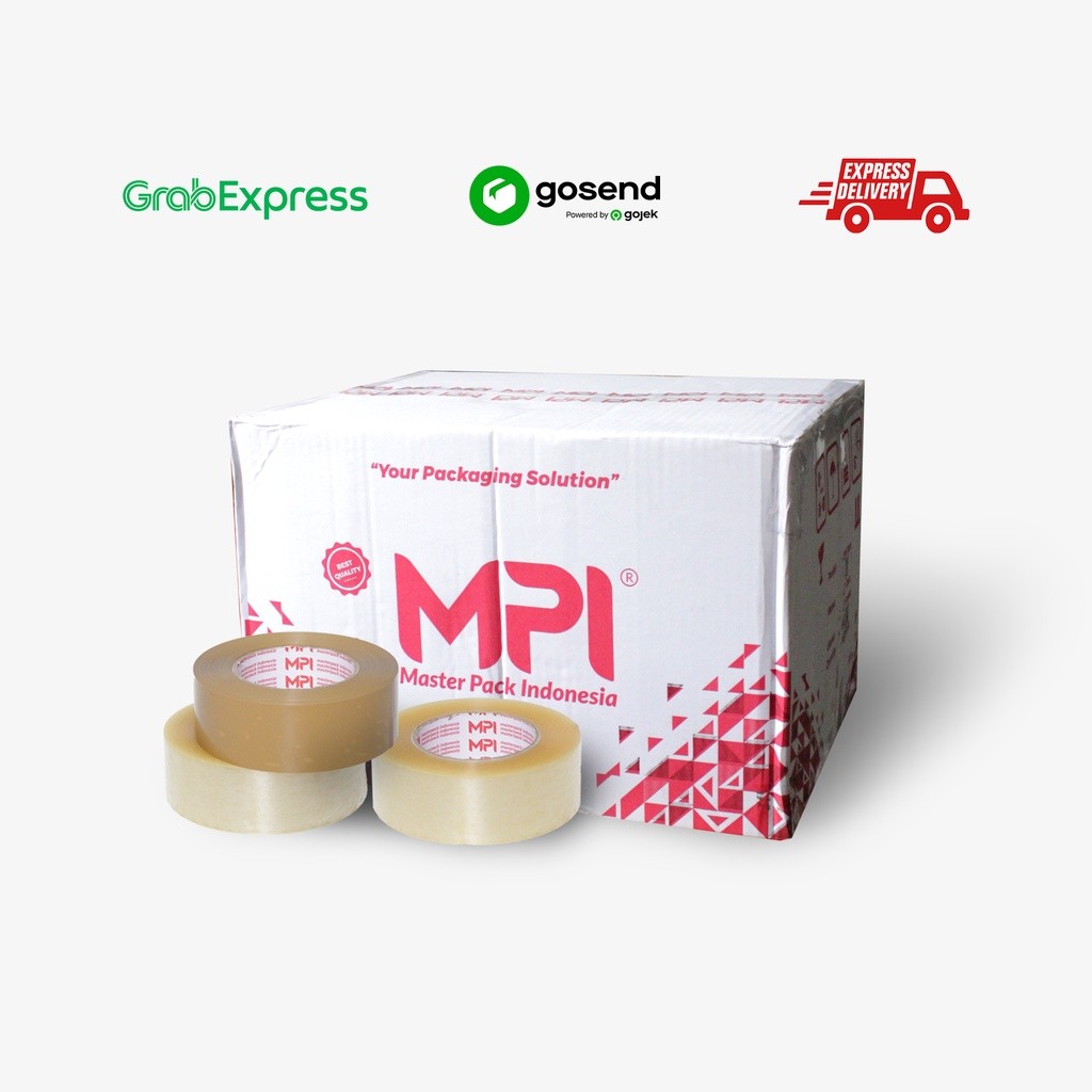 

Lakban Bening - Lakban Cokelat 45 mm x 200 Yard MPI - 1 Dus isi 54 Roll