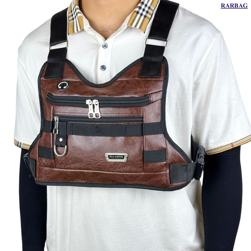 Chest Rig Bag Tas Dada Kulit PU Leather Polo Amstar Chest Bag  Tas Rompi