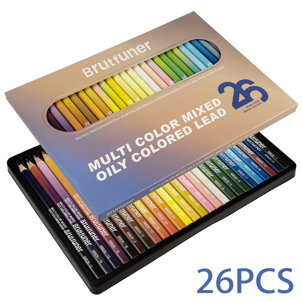 

26pcs multicolor mixed oily Pencils, 3in1 multicolour Pencils, Pre-sharpened, Break-resistant Wooden Pencils For Adults painting