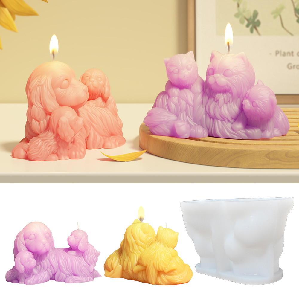 

LZ090 3D Cute Animals Candle Silicone Mold Handmade Three Dogs and Three Cats Gypsum Resin Decorative Molds