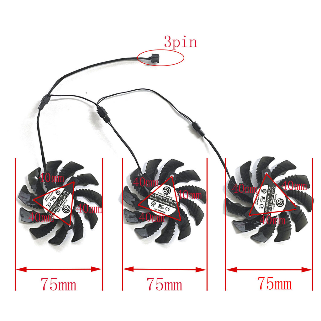 3PCS 75mm PLD08010S12H 3-pin GTX 970 Cooling Fan for GIGABYTE GTX 970 Wind G1 R9-280X GV-R928XWF3-3G