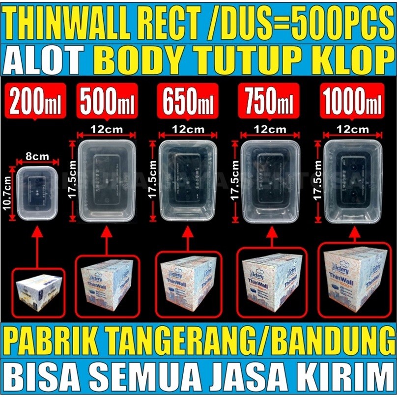 

Thinwall Rectangle Alot 200ml 500ml 650ml 750ml 1000ml Dus Kotak Makan Persegi Panjang Jskrm