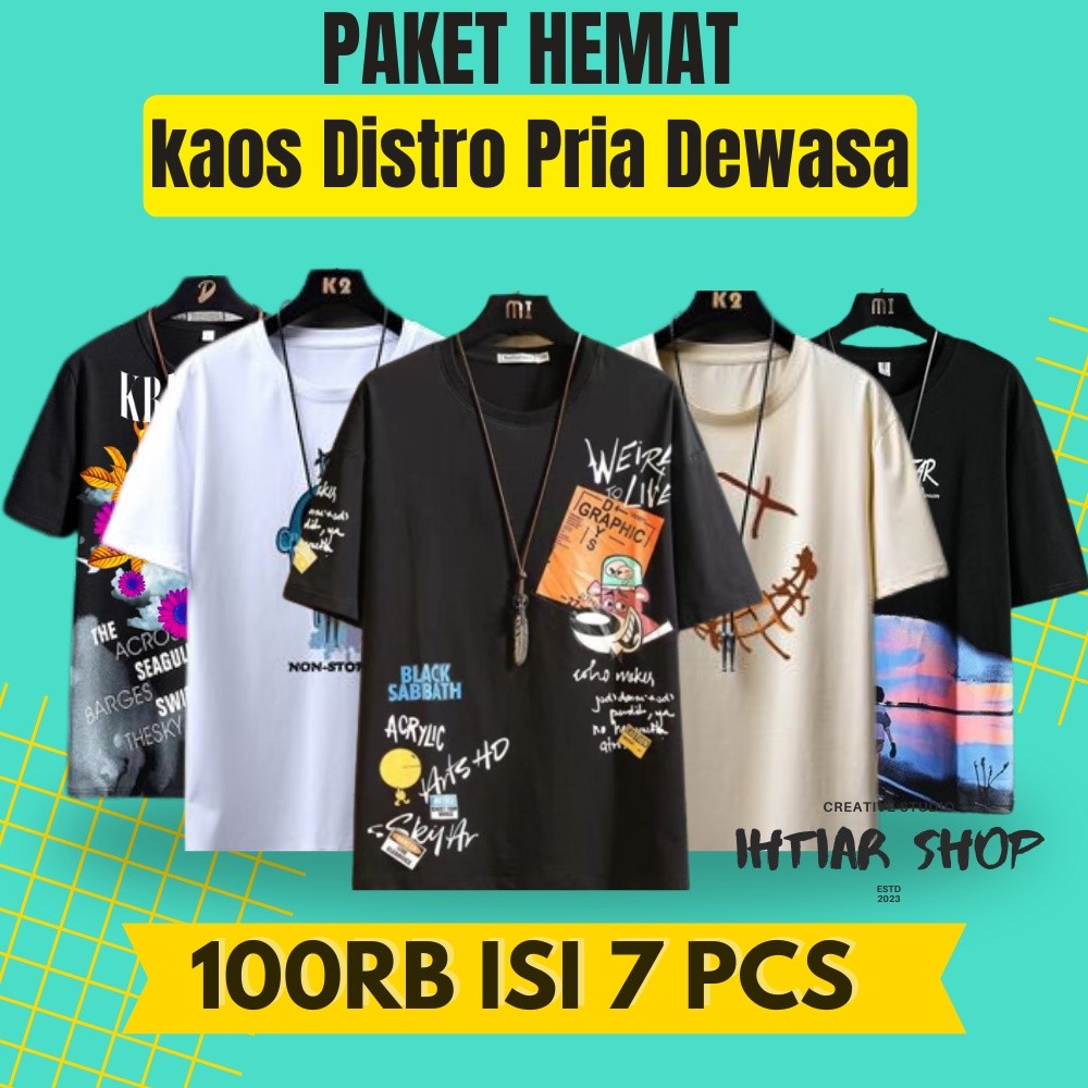 Paket Hemat 100rb dapat 7pcs kaos distro pria terbaru 2024/kaos distro pria dewasa keren hanya 100rb