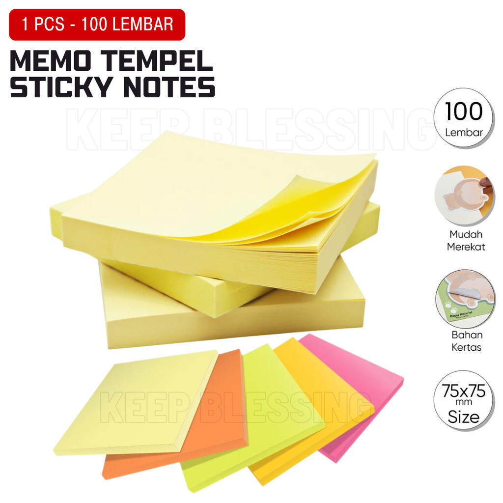 

Sticky Notes / Kertas Memo / Memo Tempel 75 x 75mm / Isi 100 Lbr / Kertas Penanda / Cod / Duta Gemilang