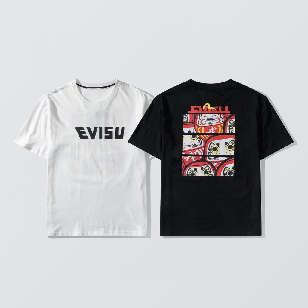 Kaos Distro EVISU  Pria Wanita d Baju Boxy Fit T Shirt - Official Merchandise
