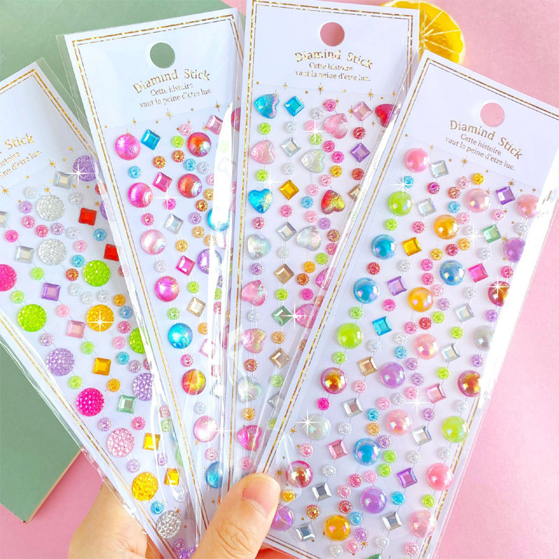 

2 Pcs/Set Children's 3D Diamond Crystal Acrylic Gem Colorful Cute Creative Shiny DIY Sticker Decoration