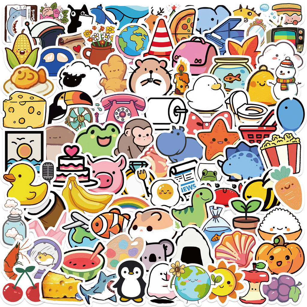 

100pcs Cute Mini Animals Foods Cartoon Graffiti Stickers Phone Guitar Laptop Notebook Suitcase Cup Waterproof Sticker Kids Toy