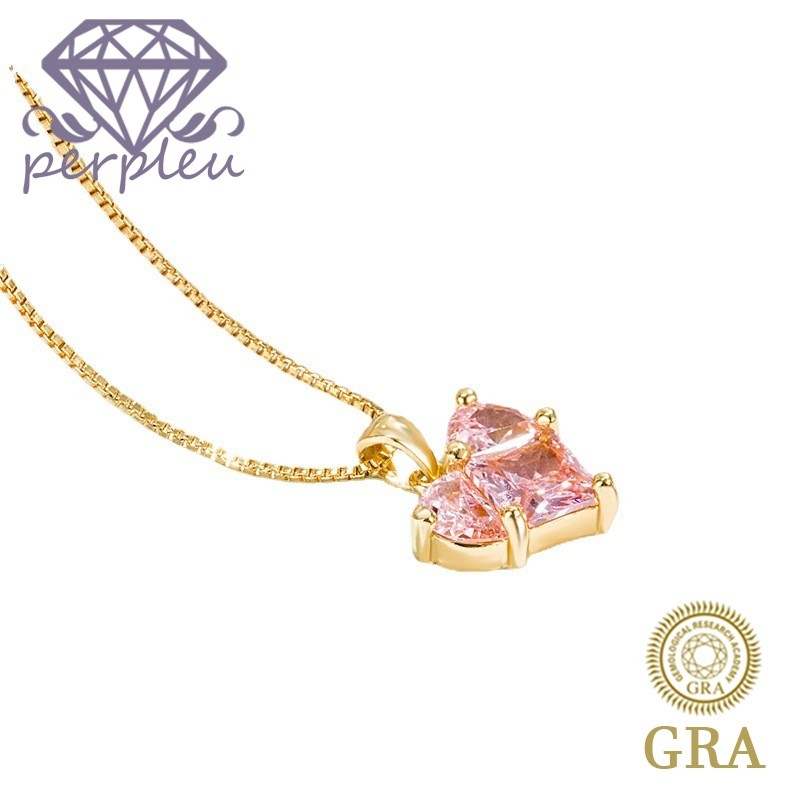 Sertifikat GRA Gratis 1 Karat Moissanite Baru Lucu Pink Cinta Kalung Liontin Wanita