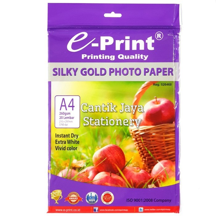

Kertas Foto E-Print Silky Gold Photo Paper A4 260gsm 20's