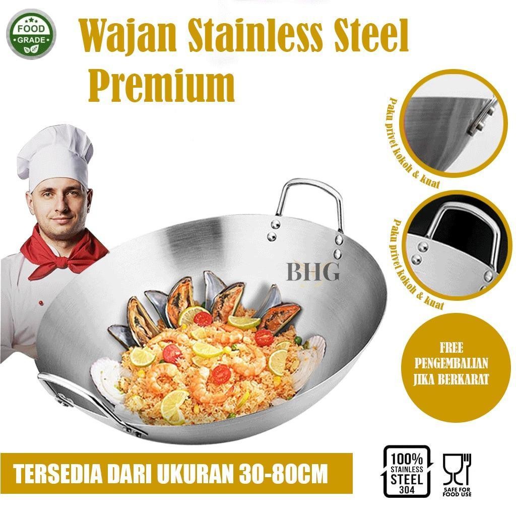“COD”(Wajan) penggorengan stainless steel tebal dengan dua pegangan, dasar bulat, seluruhnya terbuat