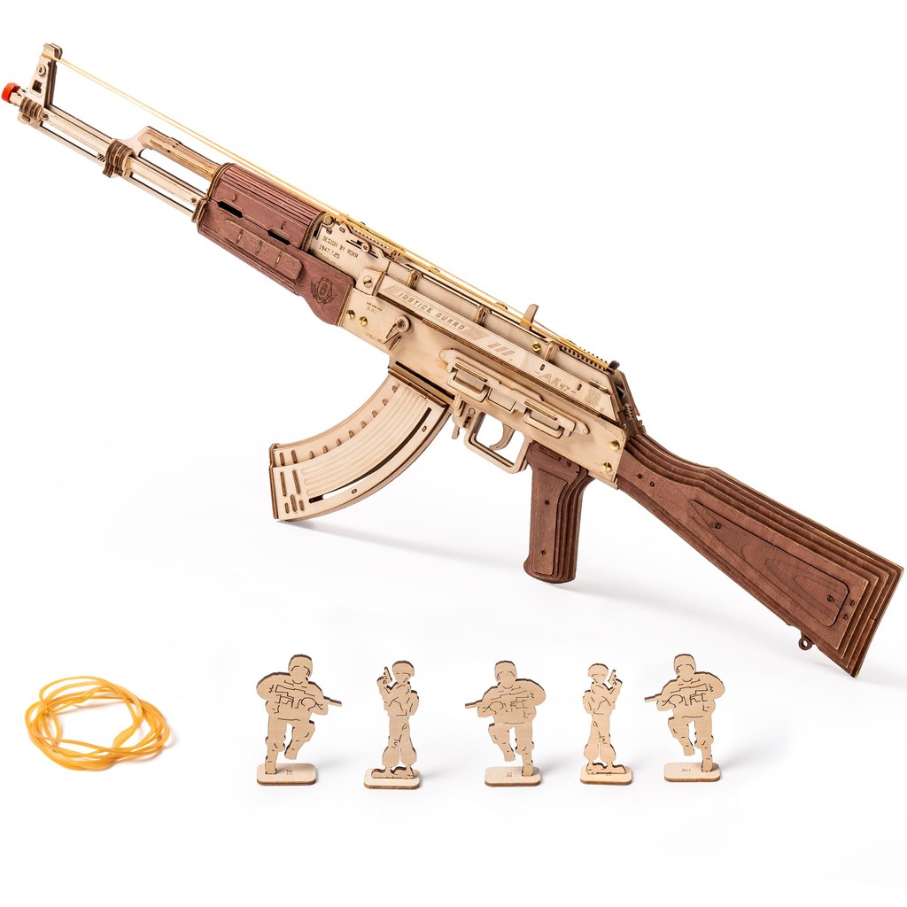 Robotime Rokr Automatic Rifle AK47 3D Wooden Toys Gun Funny DIY Building Block Toys for Kids Adults 
