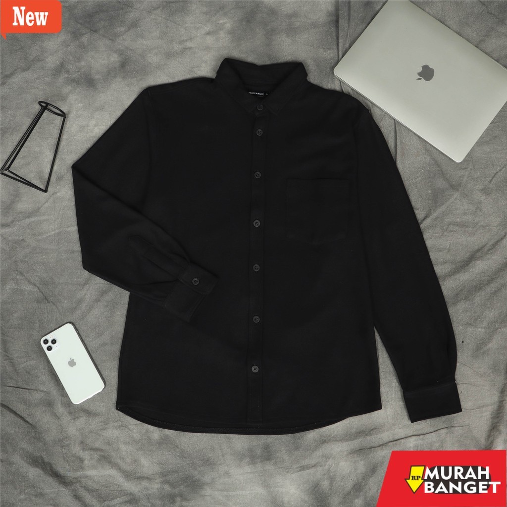 Kemeja formal pria Dzargo Kemeja Polos Pria Lengan Panjang Pique Premium Hitam (baju dll)