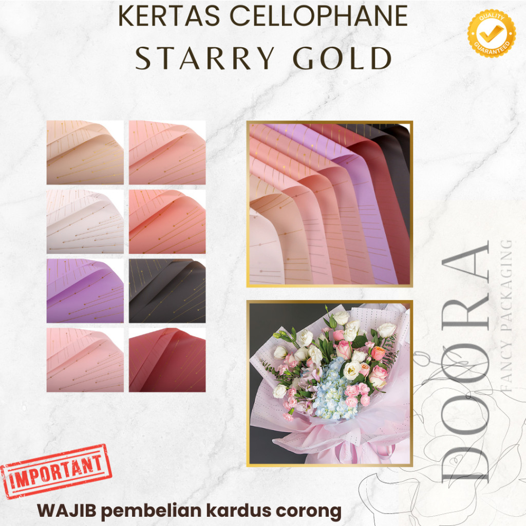 

Kertas Cellophane Buket Bunga Starry Gold [20lembar]