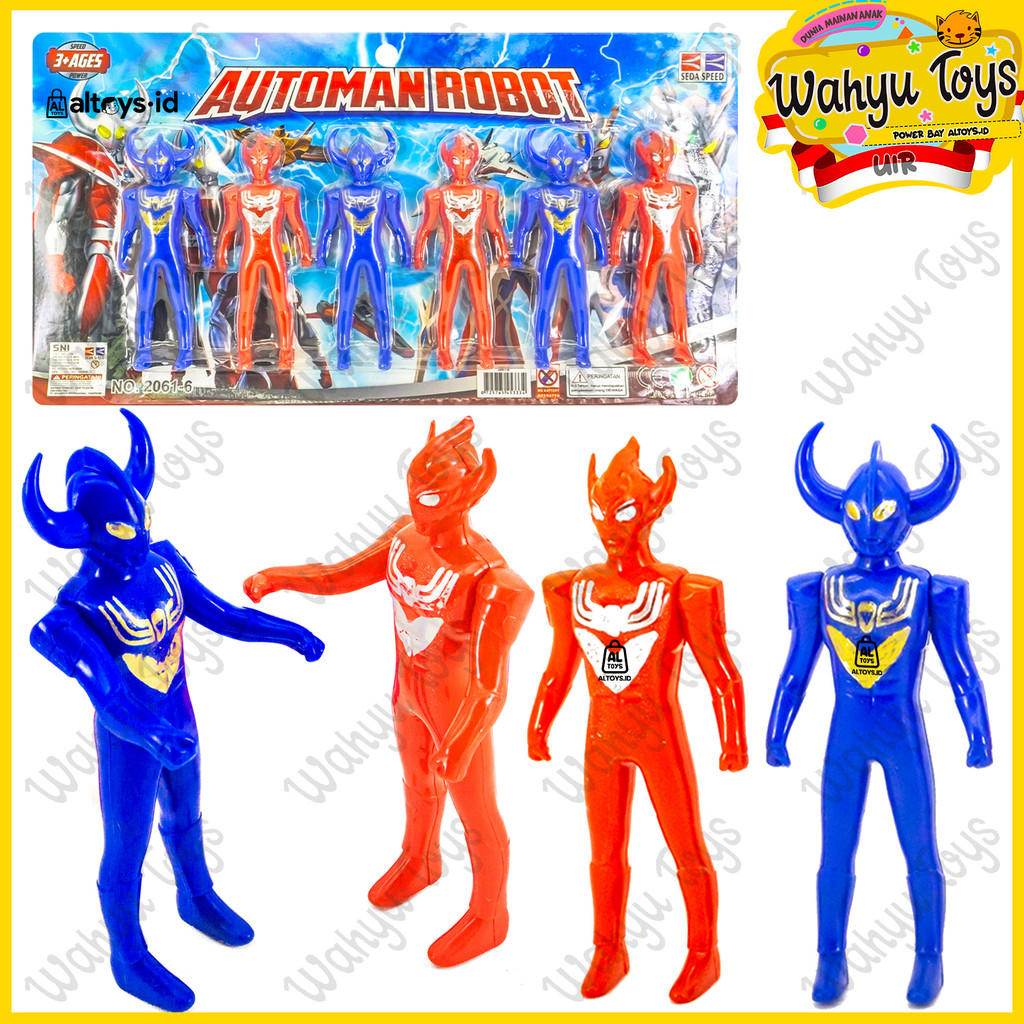 Mainan Anak Mini Figure Hiasan Kue Ulangtahun Automan Superhero Robot Ultraman Set Isi 6Pcs 2061-6