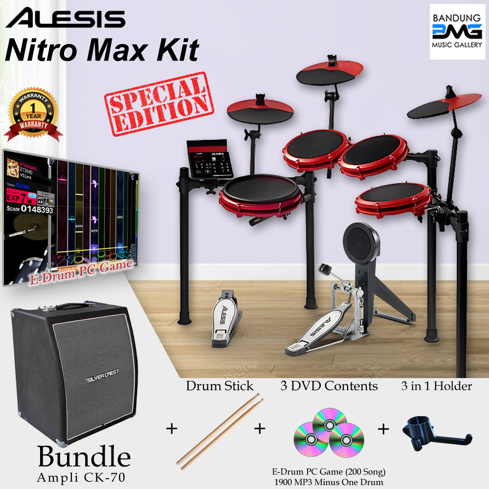 Alesis NITRO MAX KIT BUNDLE AMPLI Electric Drum Set - Drum Elektrik Alesis